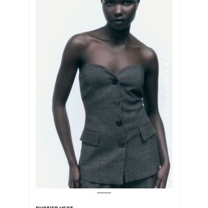 Zara Gray Strapless bustier Buttoned Top